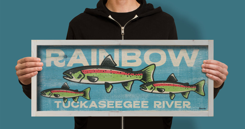 rainbow trout wood sign