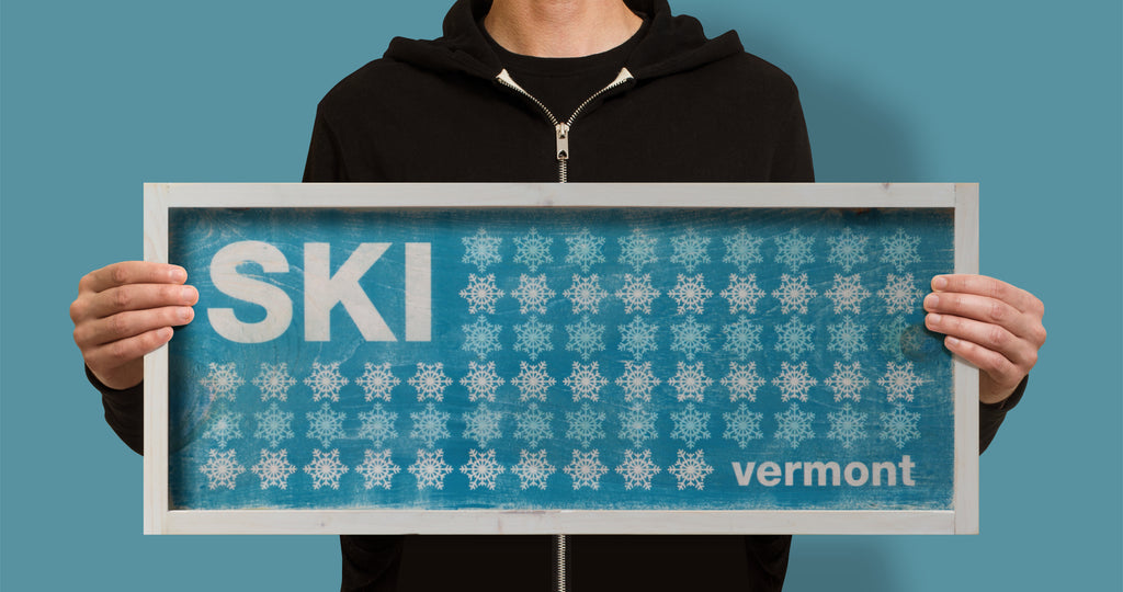 ski flag wood sign
