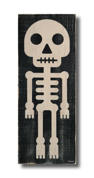 skeleton wood sign