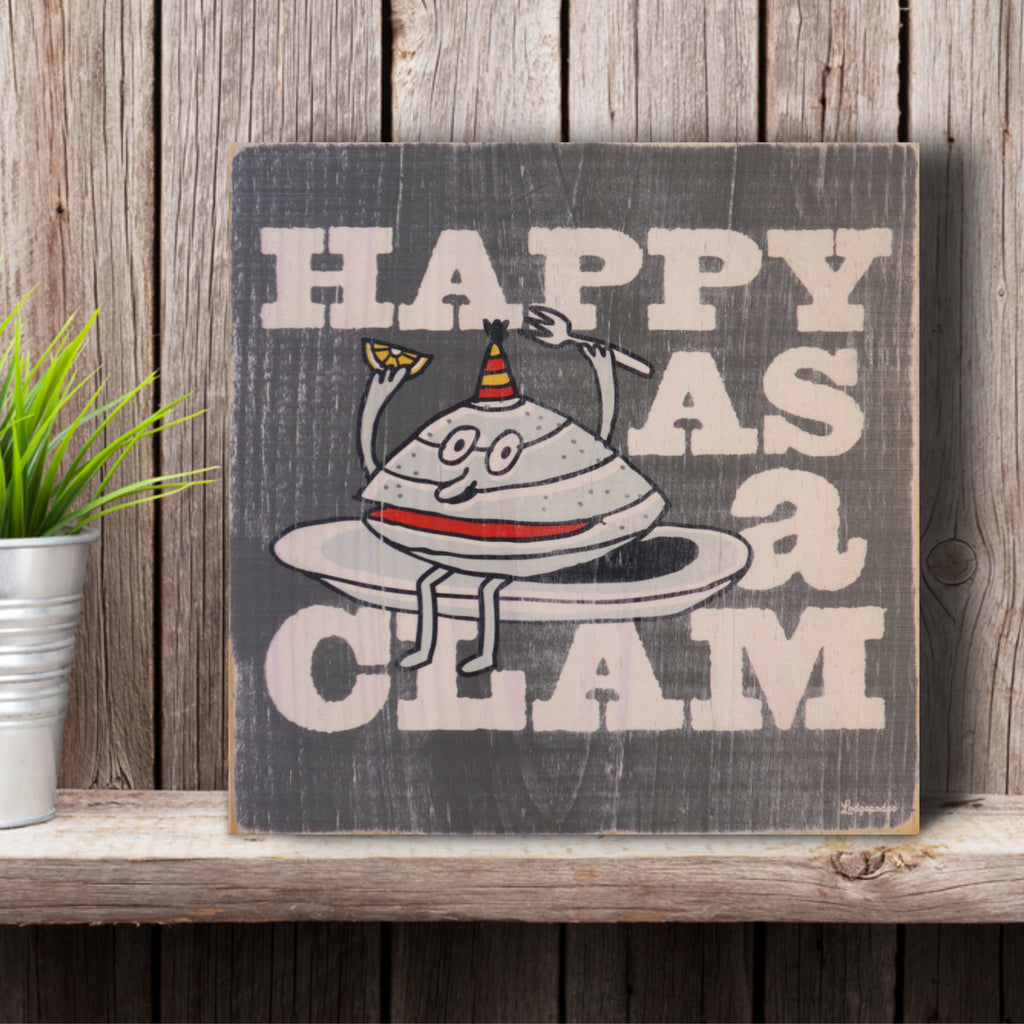 happy clam wood sign