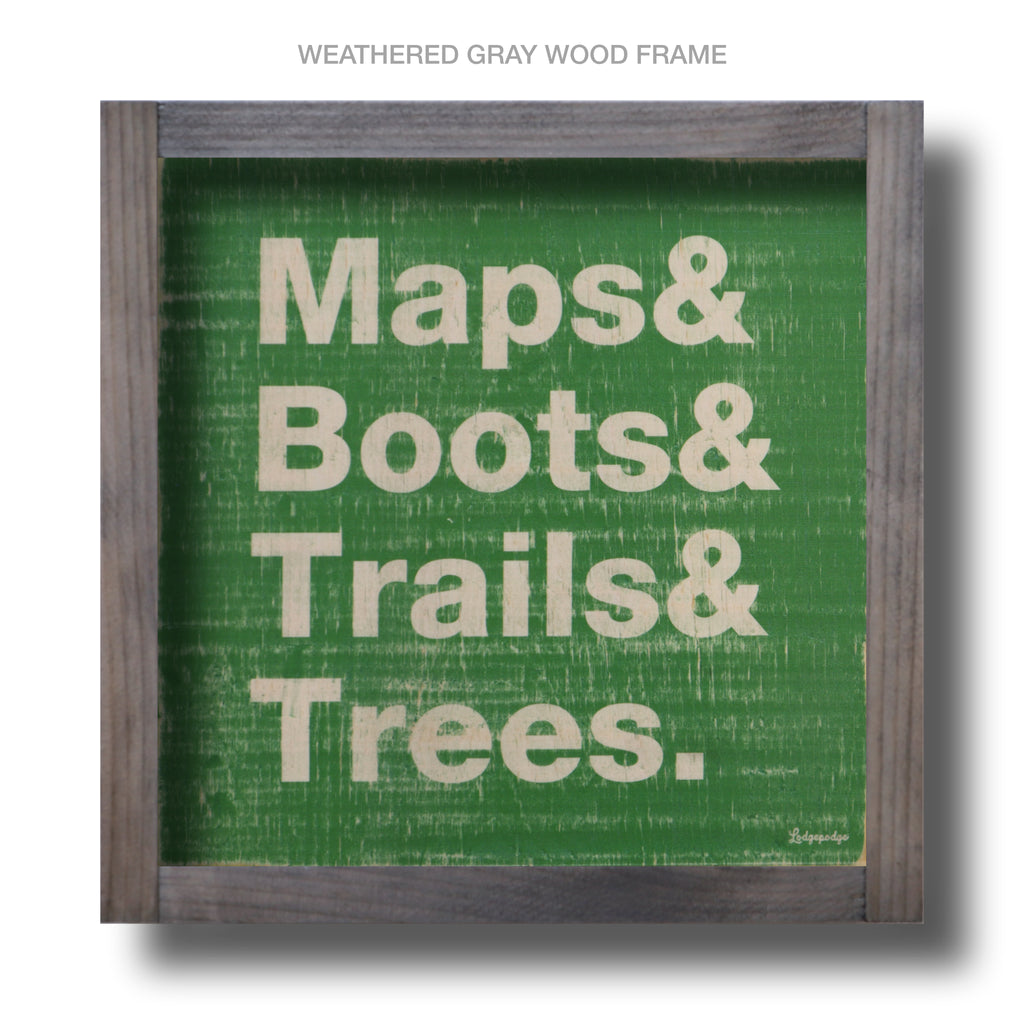 maps boots wood sign